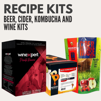 Beer, cider, kombucha and wine kits - recipe kits banner.
